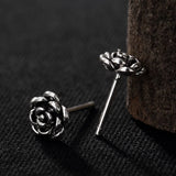 925 Silver Rose Flower Stud Earrings Retro Ethnic Jewelry Brincos