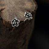 925 Silver Rose Flower Stud Earrings Retro Ethnic Jewelry Brincos