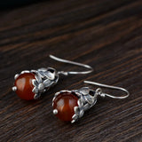 925 Silver Flower Drop Earrings Women Retro Thai Silver Brincos