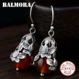925 Silver Flower Drop Earrings Women Retro Thai Silver Brincos