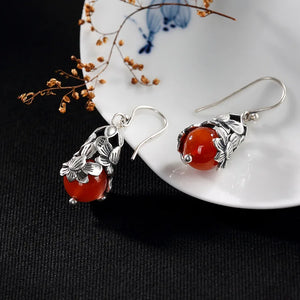 925 Silver Flower Drop Earrings Women Retro Thai Silver Brincos