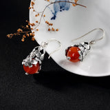 925 Silver Flower Drop Earrings Women Retro Thai Silver Brincos