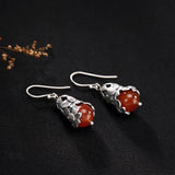 925 Silver Flower Drop Earrings Women Retro Thai Silver Brincos