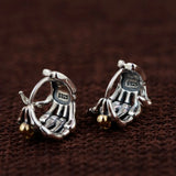 925 Silver Hand & Skull Clip Earrings Vintage Style
