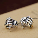 925 Silver Hand & Skull Clip Earrings Vintage Style