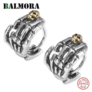 925 Silver Hand & Skull Clip Earrings Vintage Style