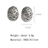 925 Silver Retro Hollow Texture Earrings Engraved Round Dangle Earrings