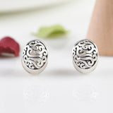 925 Silver Retro Hollow Texture Earrings Engraved Round Dangle Earrings