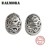 925 Silver Retro Hollow Texture Earrings Engraved Round Dangle Earrings