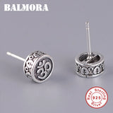 925 Silver Six-Word Sutra Stud Earrings Retro Punk Brincos