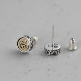 925 Silver Six-Word Sutra Stud Earrings Retro Punk Jewelry