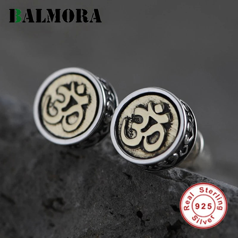 925 Silver Six-Word Sutra Stud Earrings Retro Punk Jewelry