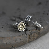 925 Silver Six-Word Sutra Stud Earrings Retro Punk Jewelry