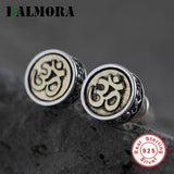 925 Silver Six-Word Sutra Stud Earrings Retro Punk Jewelry