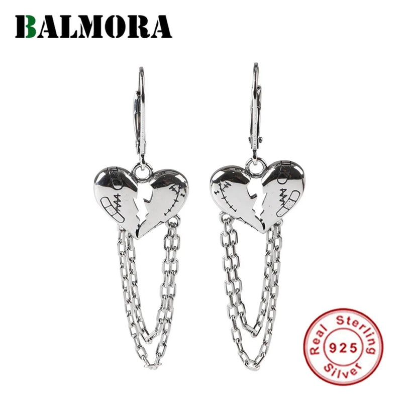 925 Silver Heart Chain Earring Tassel Dangler Jewelry