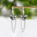 925 Silver Heart Chain Earring Tassel Dangler Jewelry