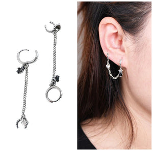 Sterling Silver Heart Long Chain Earring Zircon Punk Dangle Jewelry