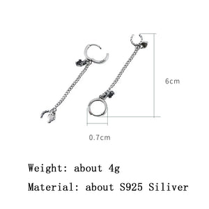 Sterling Silver Heart Long Chain Earring Zircon Punk Dangle Jewelry