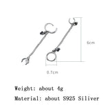 Sterling Silver Heart Long Chain Earring Zircon Punk Dangle Jewelry