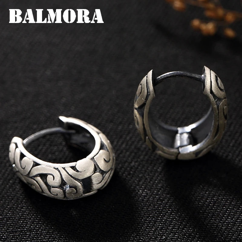Thai Silver Hollow Clip Earrings for Women Retro Jewelry