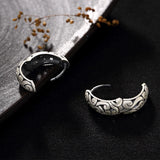 Thai Silver Hollow Clip Earrings for Women Retro Jewelry