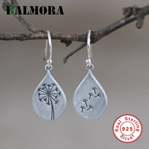 925 Silver Dandelion Earring Drop Shape Retro Earrings Dangler