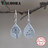 925 Silver Dandelion Earring Drop Shape Retro Earrings Dangler