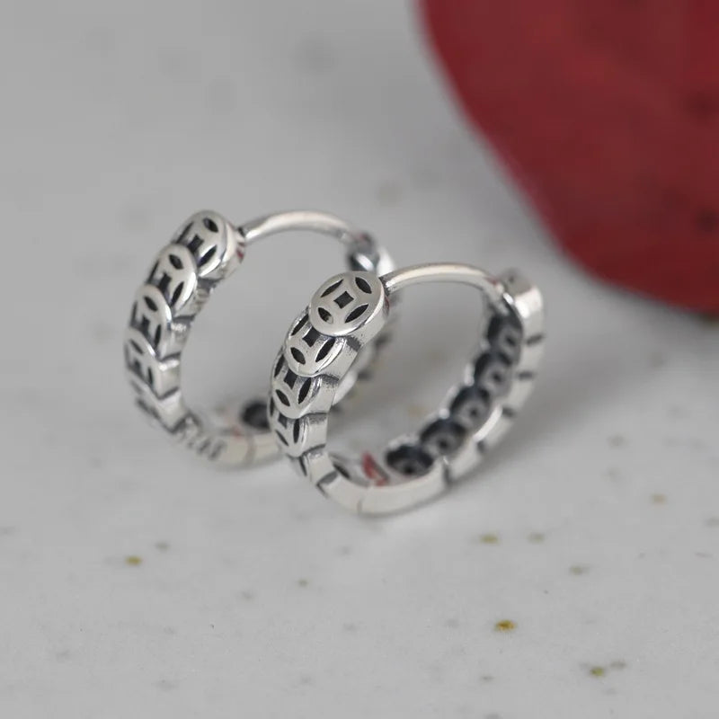 Vintage 925 Sterling Silver Coins Stud Earrings