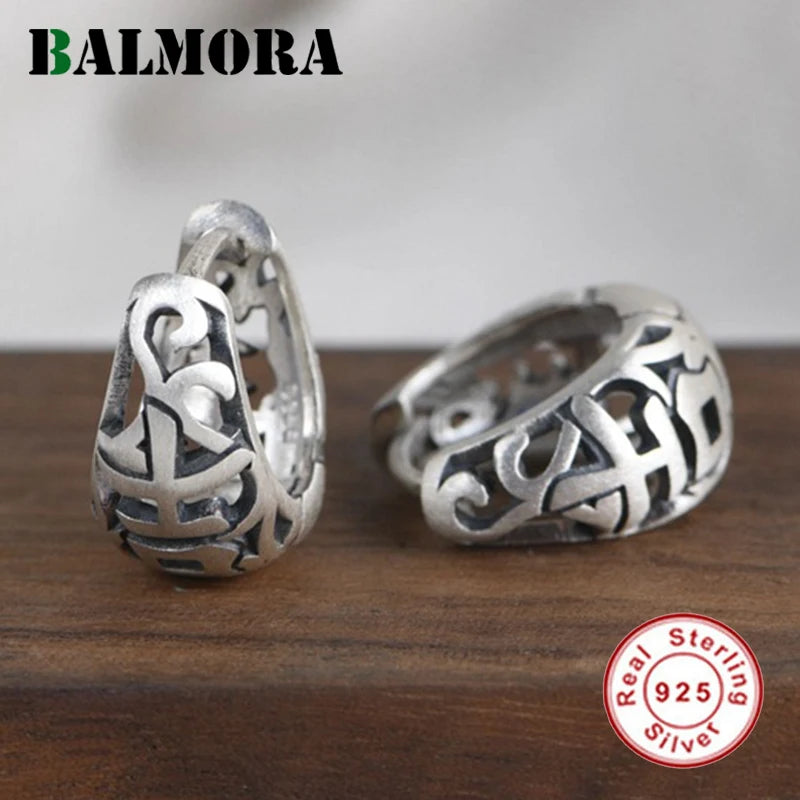 Vintage 925 Sterling Silver Hollow Ear Stud Earring for Women