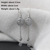 925 Silver Tassel Earring Vintage Coins Lucky Drop Jewelry