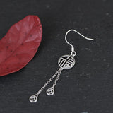 925 Silver Tassel Earring Vintage Coins Lucky Drop Jewelry