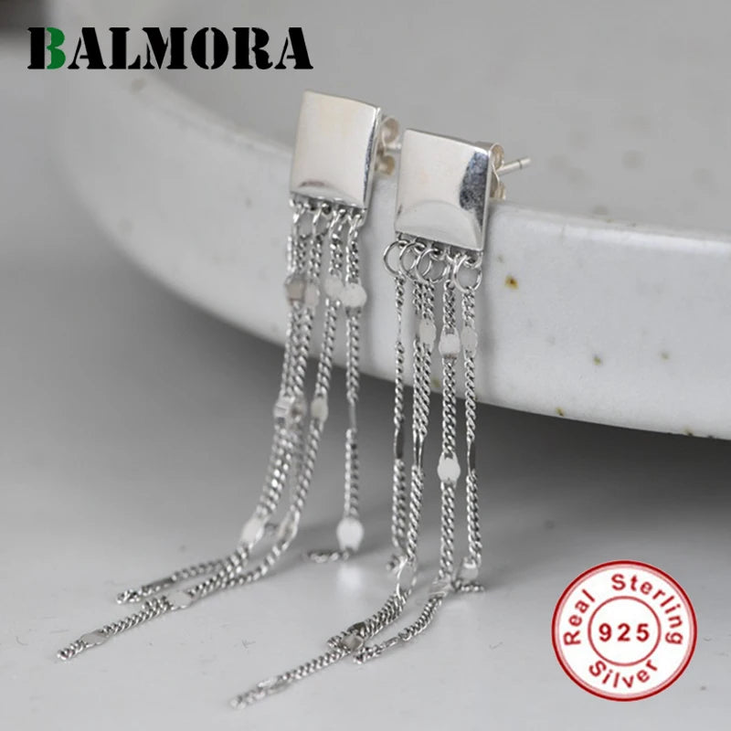 925 Sterling Silver Tassel Earrings Vintage Dangler Long Drop Jewelry