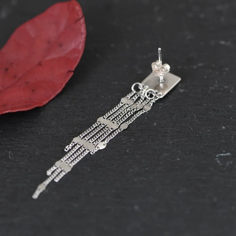 925 Sterling Silver Tassel Earrings Vintage Dangler Long Drop Jewelry