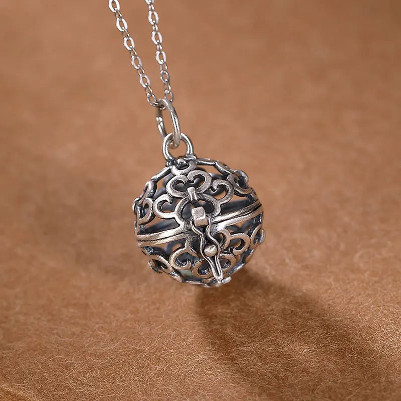 925 Silver Buddhist Pendant Vintage Amulet Hollow Sachet Jewelry