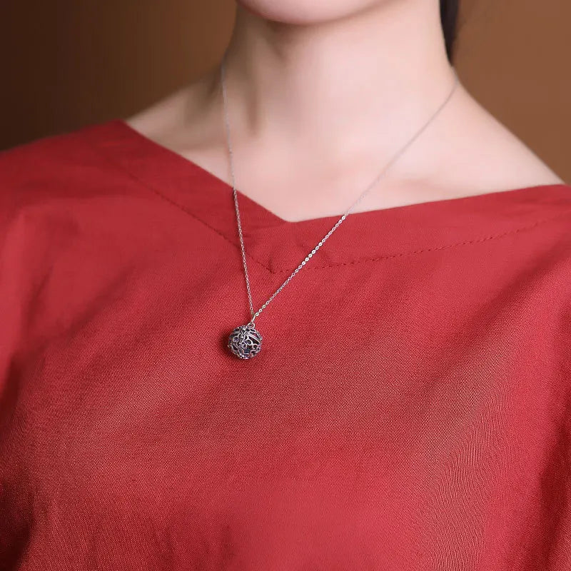 925 Silver Buddhist Pendant Vintage Amulet Hollow Sachet Jewelry