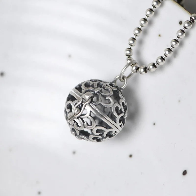 Vintage 925 Silver Ball Pendant Hollow Sachet Jewelry