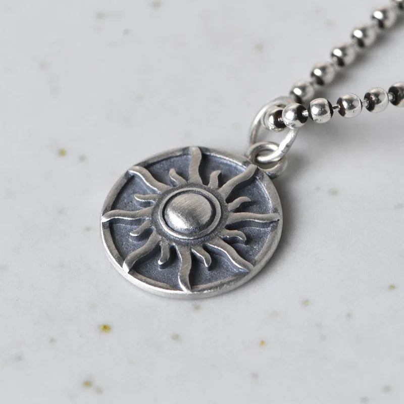 925 Silver Sun Pendant Vintage Charm Jewelry Gift