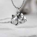 Pure Silver Cat Pendant Retro Good Luck Pendant Thai Silver Charm Jewelry