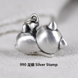 Pure Silver Cat Pendant Retro Good Luck Pendant Thai Silver Charm Jewelry