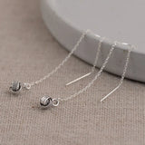925 Sterling Silver Ball Bead Ear Line For Girl Long Earrings Chain Dangle