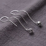 925 Sterling Silver Ball Bead Ear Line For Girl Long Earrings Chain Dangle