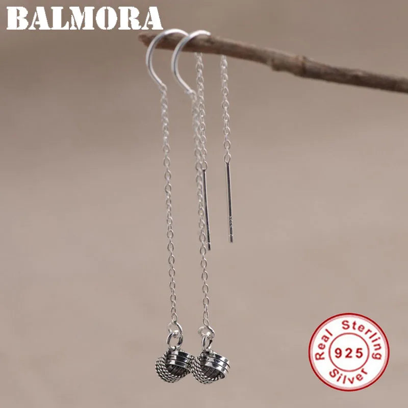 925 Sterling Silver Ball Bead Ear Line For Girl Long Earrings Chain Dangle