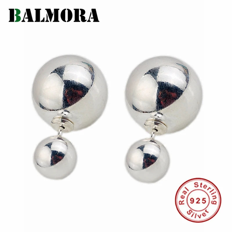 925 Silver Double Balls Stud Earrings for Women Mother Gift