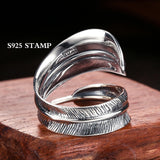 925 Silver Dragonfly Feather Leaf Retro Ring Women