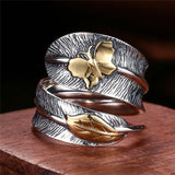 925 Silver Dragonfly Feather Leaf Retro Ring Women