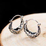 925 Silver Flower Oval Hoop Earrings for Women Ethnic Jewelry