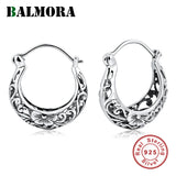 925 Silver Flower Oval Hoop Earrings for Women Ethnic Jewelry