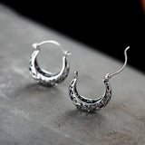 925 Silver Flower Oval Hoop Earrings for Women Ethnic Jewelry