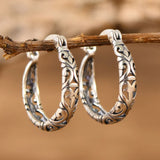925 Silver Hollow Flower Clip Dangle Earrings Retro Ethnic Jewelry