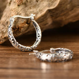 925 Silver Hollow Flower Clip Dangle Earrings Retro Ethnic Jewelry
